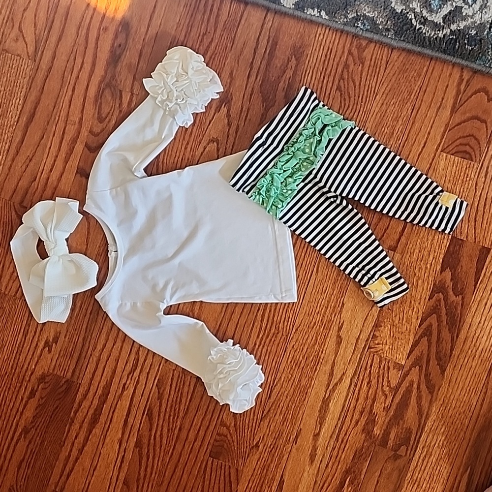 Matilda jane pants with Be girl clothing white ruffle top 3-6 month & headband